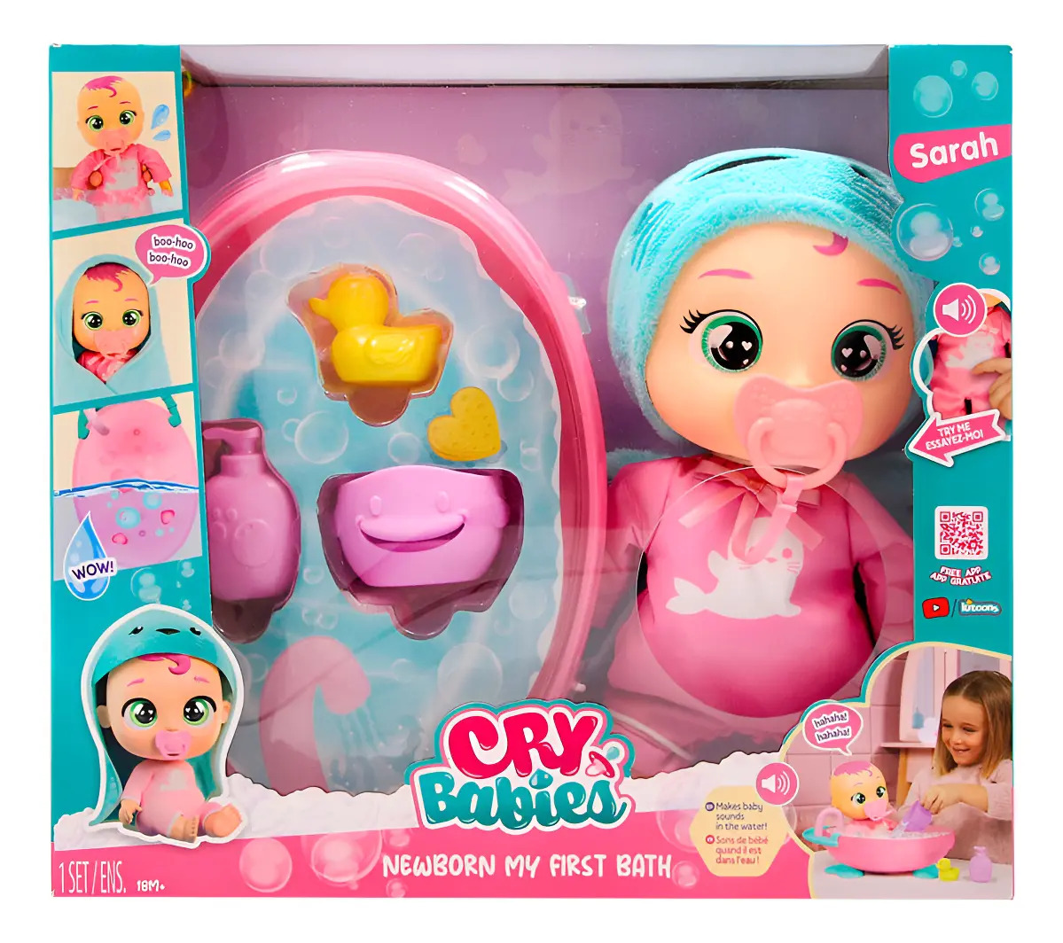 Muñeca Cry Babies Newborn 30cm Bath Time Sarah