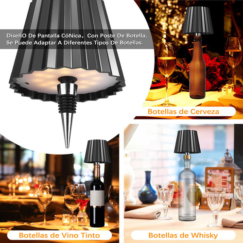 Lámpara De Escritorio Botella Inalámbrica Recargable Lámpara De Mesa Led Moderna Ajustable Recargable Usb Lamp Lámpara Botella Vino Táctil 3 Colores Decorativa Wevivi