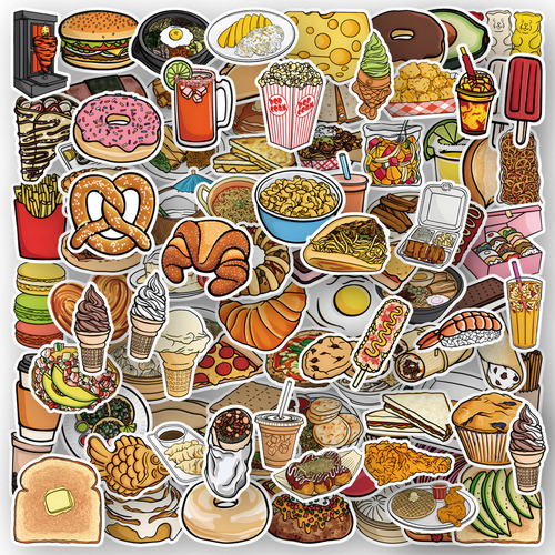 - Adesivos De Desenhos Animados De Comida, Decalques