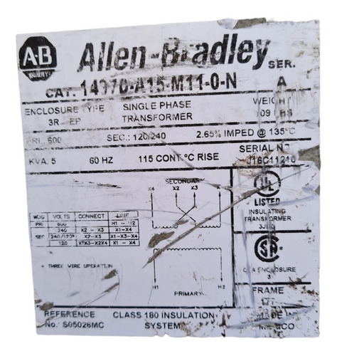 Transformador Allen Bradley 5kva Pri 600v Sec 120/240v (Usado)