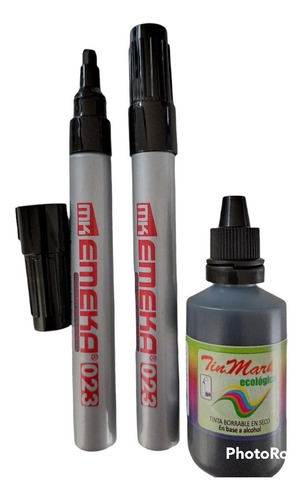 Kit 2 Marcador Metalico Emeka + 1 Tinta Tinmark 33ml Negro 