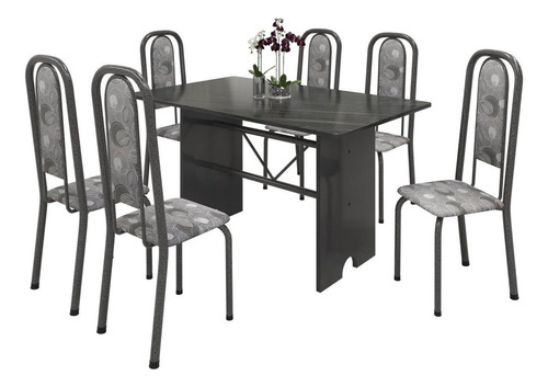 Conjunto De Mesa 140x75cm Tampo Ardósia Com 6 Cadeiras