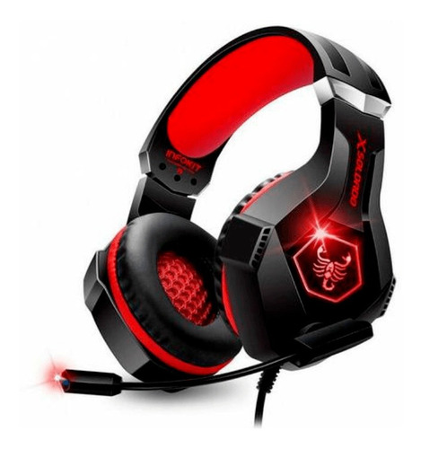 Headset Gamer Com Microfone Usb Fone De Ouvido Cor Preto e Vermelho