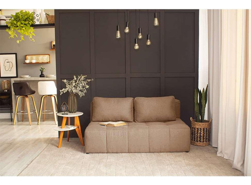 Sofá 2 Lugares Modular Soho Linho Bege Desenho Do Tecido Liso
