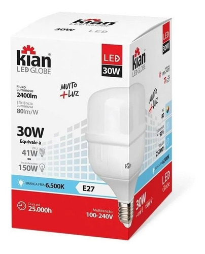 Imagem 2 de 4 de Lâmpada Led Globe Kian 40w Bivolt E-27 Branca Fria 6500k