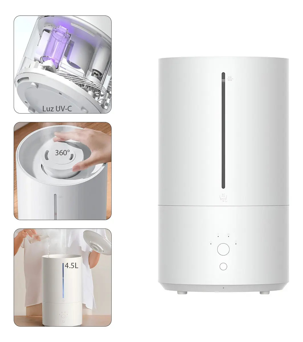 Xiaomi Humidificador Aire Smart Humidifier 2 Eu 4.5l Uv-c Tecnologia Antibacterial Luz Uv Color Blanco Con Potencia De 424w Con Deposito De Agua De 4.5l Funciona Con Xiaomi Home Co