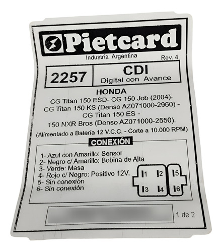 Cdi digital 2257 Pietcard Original Motos Franco