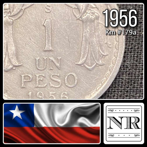 Chile - 1 Peso - Año 1956 - Km #179a - Cinta Flor Nacional