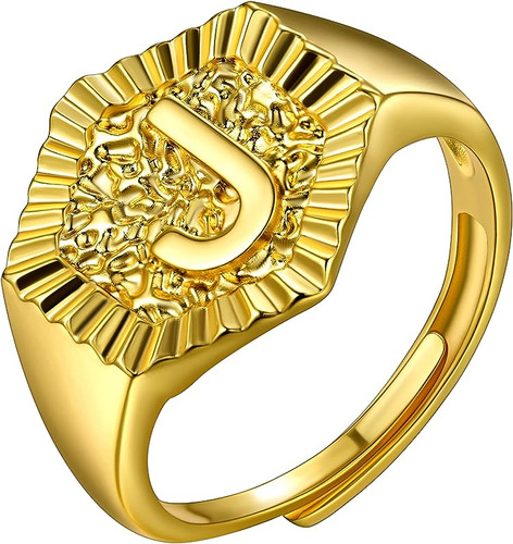 Anillo Con Inicial Para Hombres Y Mujeres Chapado En Oro 18