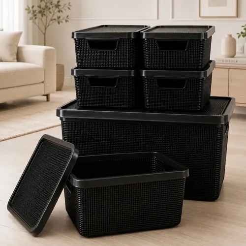 Kit 6 Caixas Organizadoras Cesto Tampa Multiuso 2l 6l 16l