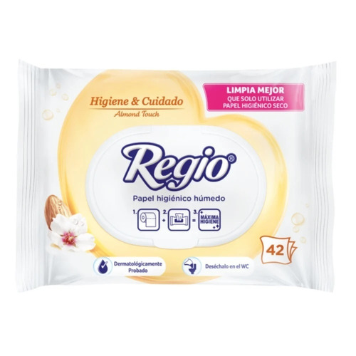 Imagen 1 de 1 de Papel higiénico Regio Húmedo Almond Touch húmeda de 42 u