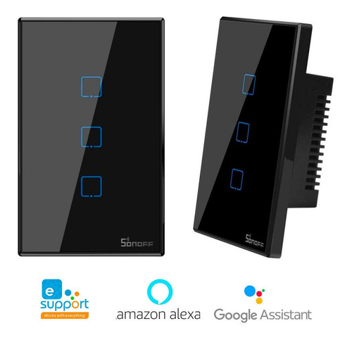Imagem 1 de 9 de Interruptor Sonoff Inteligente Wi-fi 3 Botões Touch Alexa