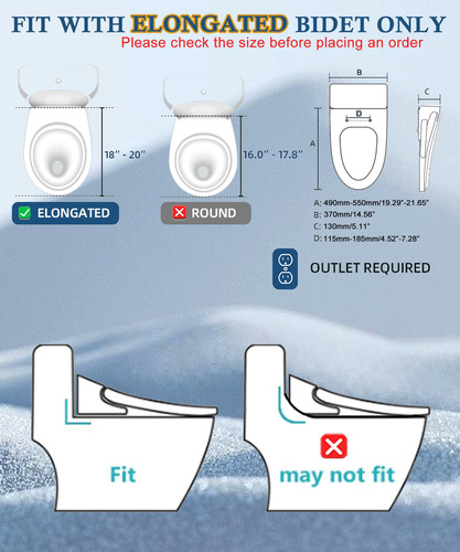 Asiento De Inodoro Para Bidé Cioreznt, Electrónico, Alargado