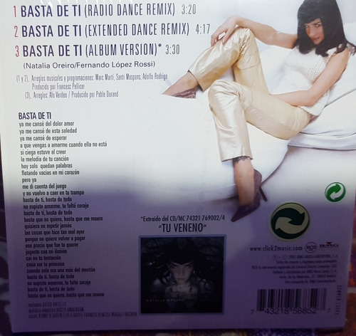 Natalia Oreiro Cd Single Basta De Ti