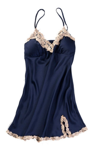 Imagen 4 de 8 de Pijama 5 Pz Satin Bata Camison Pantalon Blusa Short Azul