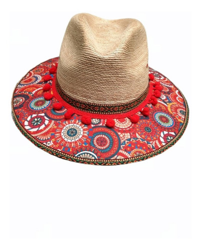 Sombrero De Palma Para Mujer Playa Ciudad Artesanal Rojo