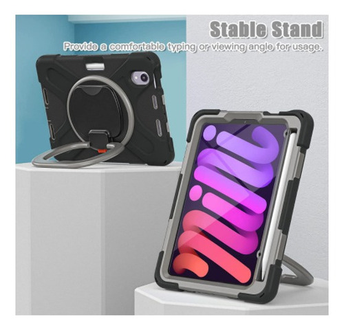 Teknet Funda 8.3 Correa Para iPad Mini 6 A2567 A2568 Color Negro - Gris