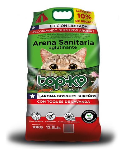 Arena Aglutinante Topk9 10kg Bosques Sureños + 1 Kg Gratis