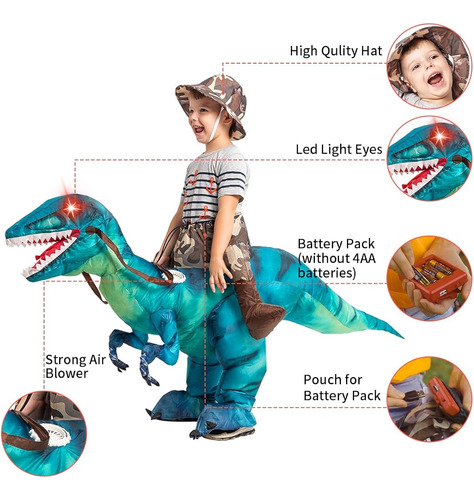 Disfraz De Dinosaurio Inflable Para Niños Color Azul