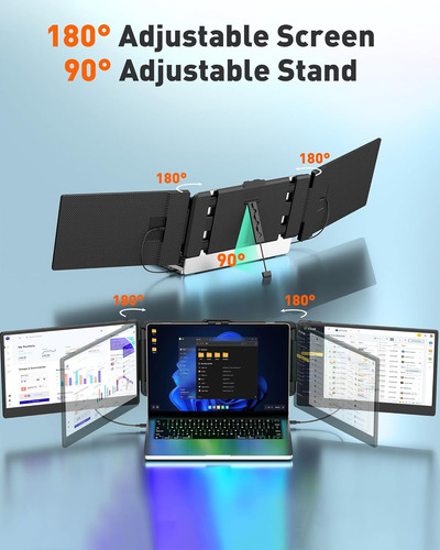 Monitor Extensor Triple Pantalla Laptop 14 Pulgadas Full Hd