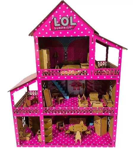 Novo Casa Casinha Para Barbie/polly/lol 60cm Mdf Com Brinde