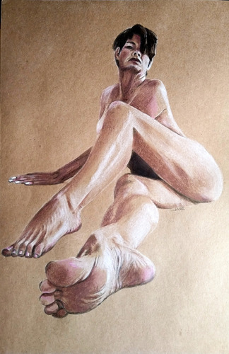 Dibujo Modelo Pies Piernas Desnuda Barras Pastel Craft A3 