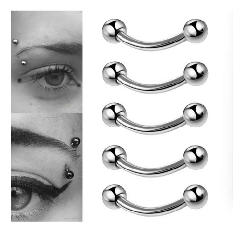 Piercing Sobrancelha Aço Cirurgico Curvo Prateado 8mm