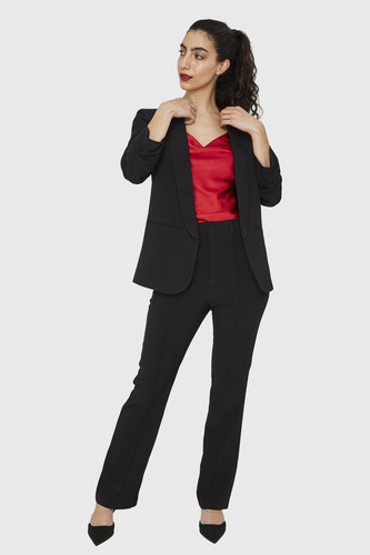 Imagen 2 de 6 de Blazer Manga 3/4 Con Pliegues Negro Nicopoly