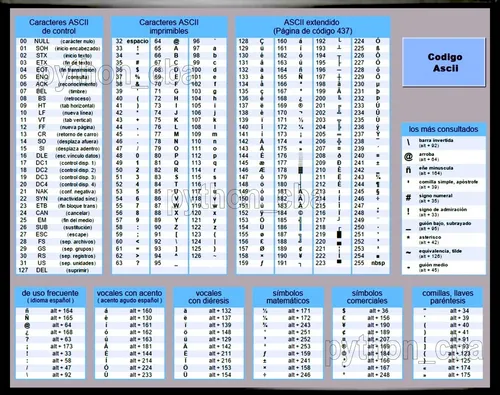 Cuadro El Código Ascii - 4 Modelos