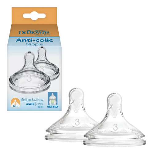 Pack 2 Tetinas Para Biberón Dr Browns Cuello Ancho Options+ Nivel 3 6m+