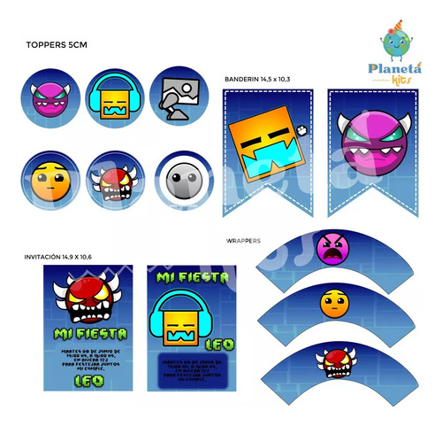 Kit Imprimible Geometry Dash Cotillón Cumpleaños