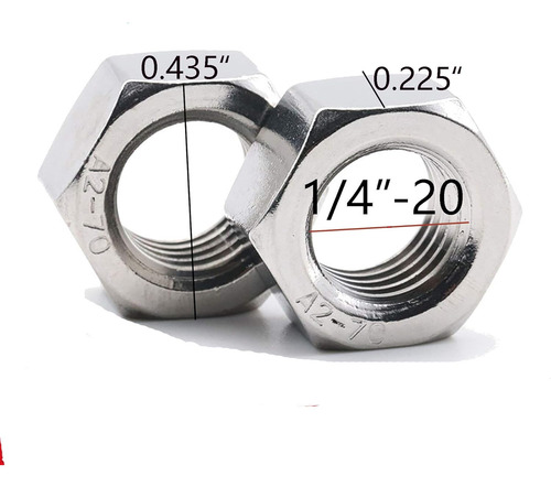 Tuerca Hexagonal De Acero Inoxidable 304 De 1/4 -20