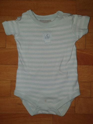 Body Manga Corta Rayado Celeste Bebé Minimimo Talle Medium