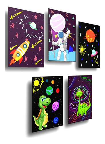 Set De  5 Cuadros Decorativos Infantiles De Astronautas