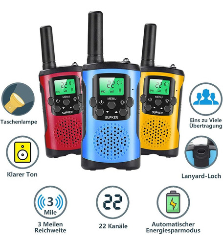 Walkie Talkies Para Niños, 3 Unidades, 22 Canales, Radio De