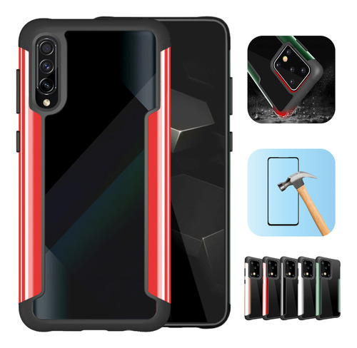 Funda Para Galaxy A50 Con Mica Varios Modelos Antigolpes Rojo Metal Color