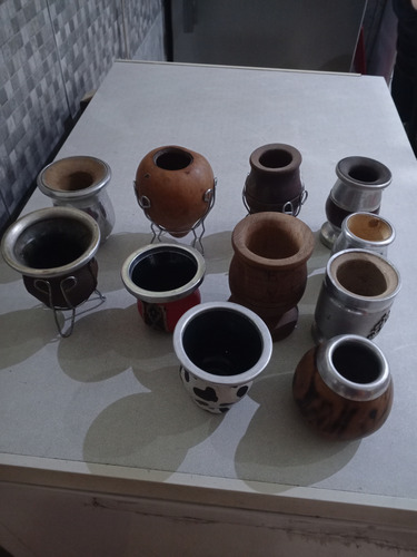 Lote De 11 Mates , Madera, Vidrio, Aluminio, Cuero, Calabaza Madera Lisa (Usado)