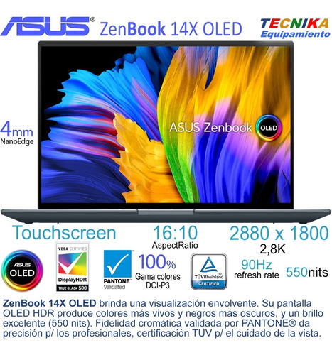 Imagen 3 de 8 de Asus Zenbook 14x Oled Touch I7 16gb 1tb Rtx2050 2880x1800