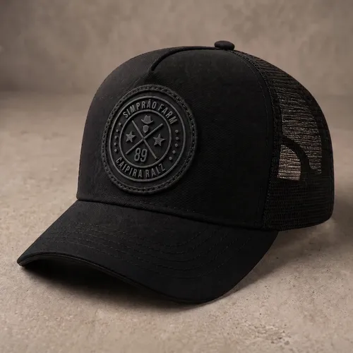 Boné Trucker Country Simprão Farm Bordado Aba Curva Agro Preto Un