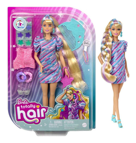 Barbie Muñeca Totally Hair, Temática De Estrellas Con Cab.