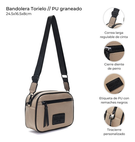 Cartera Bandolera Torielo 24.5x16.5x8cm 38298 Negro Lisa Negro Negro