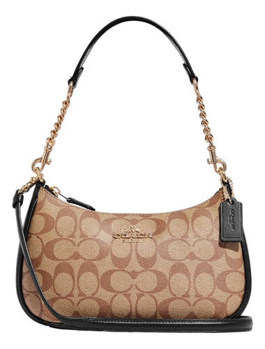 Bolsa Coach Original Teri Shoulder Bag Signature Blanca Gold Acabado de los herrajes Dorado Color Caqui Color de la correa de hombro Negro Diseño de la tela Monogramas