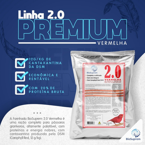 Farinhada Biosuprem 2.0 Vermelha 1kg Com Cantaxantina Dsm