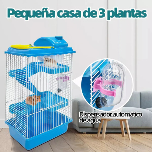Jaula De Hámster De 4 Pisos Con Tobogán Y Hervidor De Agua Blue