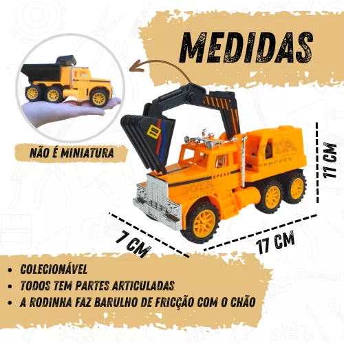 Kit com 4 Tratorzinhos de Construção – Articulados – Aprox 17 Cm