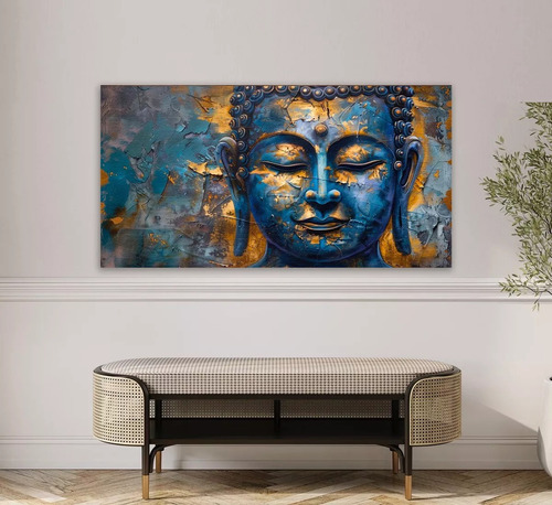 Cuadro Buda Azul Con Dorado Hermoso Oficina Sala 55x130cm