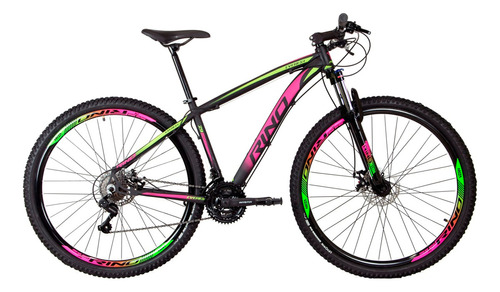 Bicicleta Aro 29 Rino Color 24v Shimano Trava - Hidráulico Cor Verde/pink Tamanho Do Quadro 15