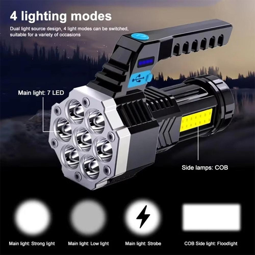 Linterna Led De 7 Modos, Lámpara Impermeable De 4 Modos Con