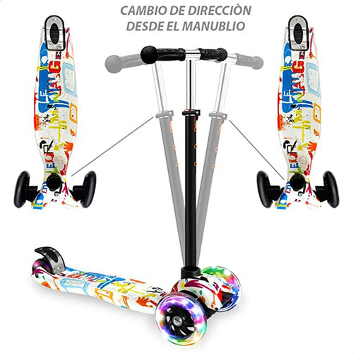 Imagen 3 de 4 de Monopatín Infantil Plegable - Diseño Graffiti- 4 Ruedas Luces Led Rgb Metal Y Abs Resistente