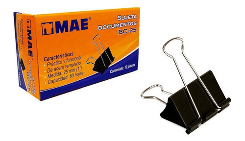 Clips Para Papeles 25mm Mae Bc-25 Capacidad 60 Hojas Negro